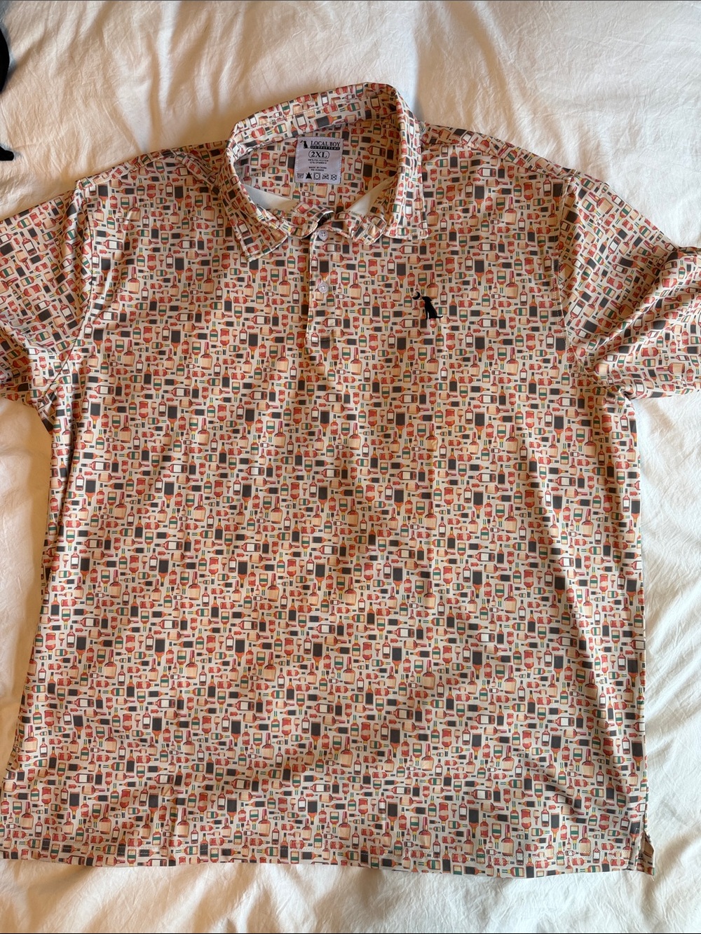 Bourbon/Whiskey print elastic polo shirt